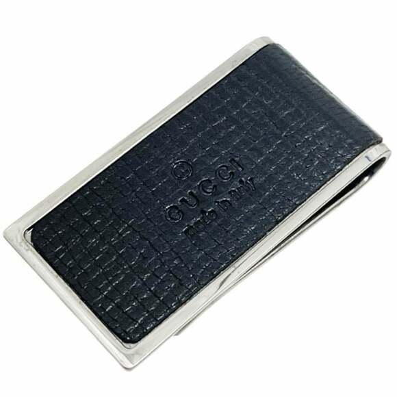 Gucci Money Clip Embossed Leather and Metallic Black Wallet for Men SYN-16606